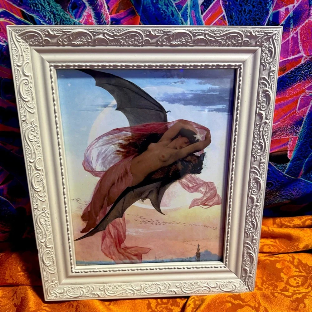 Moonlit Dreams Gabriel Ferrier Framed Art Witch Bat Moon Pagan Mythology Magic